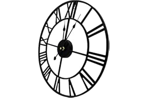ASOLYM Horloge Jardin étanche Extérieur Grand Rétro Chiffres Romains Visage Ouvert fer Forgé Extérieur Horloges Jardin Intérieur Décoration Extérieure Horloge Murale Horloge Murale à Quartz muet,Noir,50cm