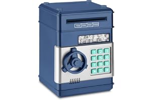 AWH Setibre Piggy Bank, Electronic ATM Password Cash Coin Can Auto Scroll Paper Money Saving Box Toy Gift for Kids (Navy Blue)