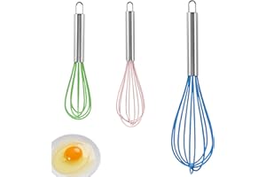 BEKKLPOU 3 Pezzi Frusta Da Cucina In Silicone 8, 10 e 12 Pollici, Frusta Da Pasticceria Con Rivestimento Antigraffio, Per Frullare Sbattere Montare (Verde Rosa e Blu)