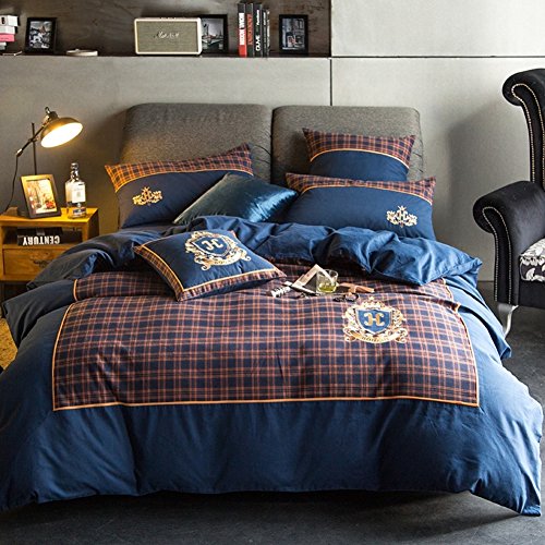 Bedding Collections Four pieces set of nordic england style grinding embroidery cotton warm velvet full quilt cover-A 220x240cm(87x94inch)