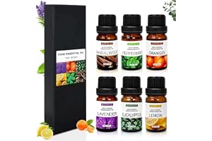 SKY-TOUCH Essential Oils Set, Premium Pure Oil for Diffusers, 100% Therapeutic Grade Aromatherapy Oils, Sandalwood, Sweet Orange, Lavender, Eucalyptus, Lemon, Mint - Bottles*10mL x 6