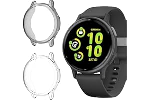 ToVioc [2 sztuki] Etui kompatybilne z Garmin Vivoactive 5, elastyczne TPU, odporne na zarysowania, etui ochronne, kompatybilne z Garmin Vivoactive 5 - przezroczyste i czarne, 2 sztuki