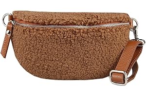 ITALYSHOP24 Made in Italy Damen Leder Gürteltasche Crossbody Teddyfell Bauchtasche Hüfttasche Kunstfell Umhängetasche Brusttasche Crossover Bodybag Schultertasche Handytasche Teddy Pelz Fell Plüsch Braun