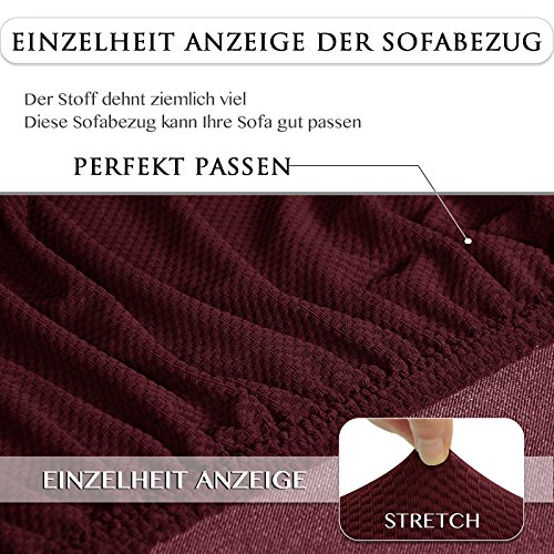 Subrtex 2-Sitzer Sofabezug Sofahusse Stretchhusse Sofaüberwurf Couchhusse Spannbezug (2-Sitzer Sofa, Dunkelrot) - 3