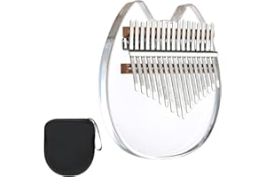 Dreld Kalimba 17 Keys Acrylic Crystal Thumb Piano, Clear Mbira Finger Piano Portable Instrument with Tuning Hammer Study Instruction Cat Shape Transparent Finger Piano for Kids Beginners Adults