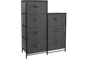 SWINTERY Chest of Drawers Bedroom, Drawer Storage Unit, Dresser with 4 Fabric Drawers, Metal Frame, Tall and Slim (A-Dark Grey, 7 Drawers)
