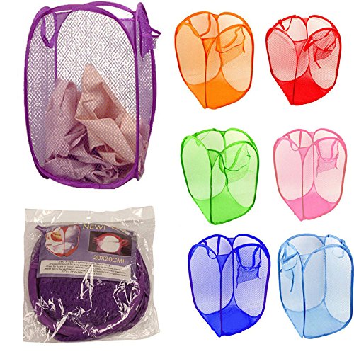 Fuibo Faltbare Pop Up Washing Kleidung Wäsche Korb Tasche Hamper Mesh Storage (Hellblau) - 2