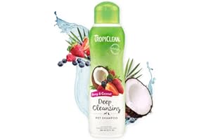 TropiClean Pflegeprodukte - Reinigendes & Feuchtigkeitsspendendes Hunde- und Katzenshampoo – Ohne Seife und Paraben – Aus natürlichen Inhaltsstoffen – In Hundesalons im Einsatz – Beere & Kokos, 355 ml