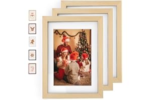 RIEEYRSLZA Rieeryslza Juego de 3 Marcos de Fotos A4 Marco de Madera con Vidrio Acrílico Inastillable Portafotos de Madera Minimalistas Clásicos para Decoración del Hogar (Color Madera o2)