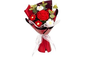 Qianly Bouquet de Fleurs au Crochet, Fleur tricotée, Fleur à Tricoter, Cadeau de Saint-Valentin pour Anniversaire, Jaune