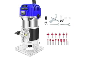 JAOSY Electric Palm Router Tool, 800W 4000-30000 RPM 6 Variable Speed Wood Router with 15PCS 1/4" Router Bits, Trimmer Base, Wood Trimmer Routers Woodworking, Blue