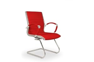 VERSEE Premium Echt-Leder Besucherstuhl Montreal in Rot mit Armlehne - Freischwinger mit Chrom für Büro und Konferenzräume - Belastbar bis 150kg