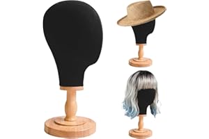 TINGSING 21" Supporto per testa parrucca, espositore per cappello testa manichino nero Supporto per parrucca Cappelli Display Blocco di tela Modello di testa manichino