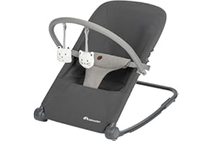 Bebeconfort Aster, Baby Rocker, 0–2 Years, Lightweight (2.7 kg), Ultra-Flat Folding, Adjustable Backrest, Removable Toy Arch, 3-Point Harness, Stationary Mode, Tinted Graphite