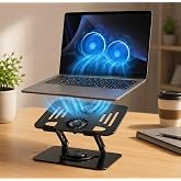 McStorey &Ccedil;ift Fanlı Laptop Standı, 360&deg; D&ouml;ner Metal Notebook Standı, Y&uuml;kseklik ve A&ccedil;ı Ayarlı Katlanabilir Diz&uuml;st&uuml; Bilgisayar 