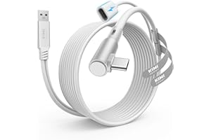 KIWI design Kabel łączący z ładowaniem 5M, kompatybilny z akcesoriami Meta Quest 3s/3/2/Pro/Pico 4 i PC/SteamVR kabel łączący USB 3.0 do USB C z superprędkością 5 Gb/s do rozszerzonej rozgrywki biały