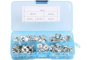 Hyuduo 80pcs Zinc Plated Carbon Steel T Nut Four-Pronged M3/4/5/6/8 Tee Nuts Kits Captive Wood T Nut Silver for Woodworking Furniture DIY Chipboard