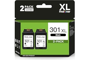 Firstoner 301XL Cartucho de Tinta Negro, 301XL Repuesto para HP 301 Cartuchos de Tinta Combo Pack para Envy 5530 4500 5532 4504 4507 DeskJet 1000 1050 2540 3050 OfficeJet 2620 2622 4630 4632(2 Negro)