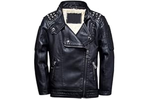 LCIGIA Jungen Lederjacke Kinder PU Jacke mit Nietenverzierung Motorrad Bikerjacke Stehkragen Lederjacken Frühling Herbst