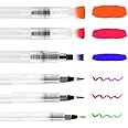 Cozlly 6 x Water Brush Pens, Watercolour Brush Pens, Watercolour Brush with Water Tank, Watercolour Brush for Calligraphy, Labelling