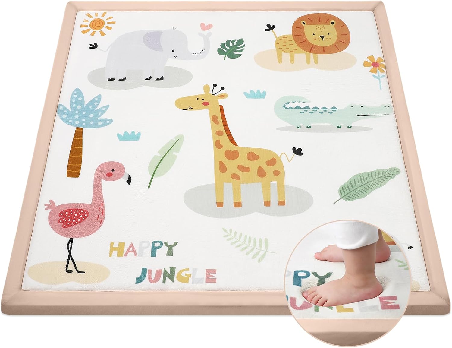 Alfombra Colchoneta Bebe Suelo Acolchada, 127x127x3cm Tapete Actividades de Juegos Plegable para Bebe Niños Infantiles, Superficie de franela Suave con Base Antideslizante - Animales de la Selva