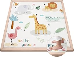 Alfombra Colchoneta Bebe Suelo Acolchada, 127x127x3cm Tapete Actividades de Juegos Plegable para Bebe Niños Infantiles, Superficie de franela Suave con Base Antideslizante - Animales de la Selva