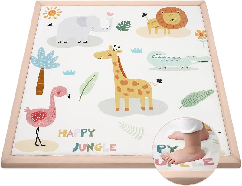 Alfombra Colchoneta Bebe Suelo Acolchada, 127x127x3cm Tapete Actividades de Juegos Plegable para Bebe Niños Infantiles, Superficie de franela Suave con Base Antideslizante - Animales de la Selva