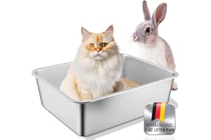LADYSONS Lettiera per Gatti, Acciaio Inox, Grande, Senza Odori, Antiruggine, Superficie Liscia, Facile da Pulire, 60 x 40 x 15 cm