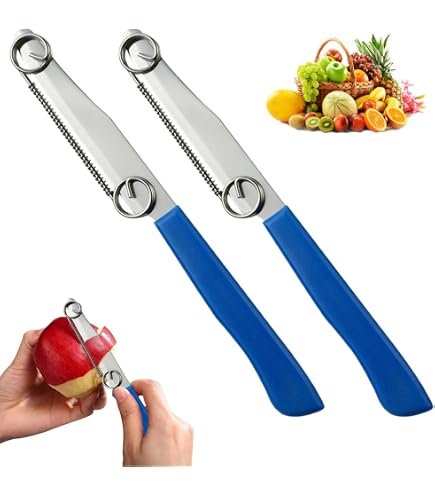 4-teiliges Clever Messer Set – Kartoffelschäler 3-in-1, Verstellbare Feder, Inkl. Strohbürste – Edelstahl, Blau