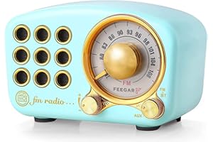 ‎FEEGAR F Radio Feegar Retro głośnik Bluetooth, bezprzewodowe zabytkowe klasyczne radio FM,BASS, połączenie Bluetooth 4.2, czas pracy 10h, obsługa Aux odtwarzacza MP3, karta microSD (Niebieski)