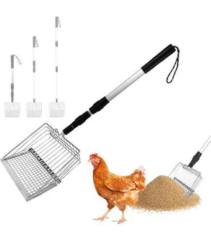 Produktbild von Hühnerkot-Schaufel Mit Siebfunktion – Verchromtes Eisen, 139 Cm Griff, Abnehmbar, Für Hühner, Hunde & Katzen – Praktische Reinigungshilfe