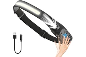 RRICHH Head Torch USB Rechargeable LED Headlamp Hardhat Light, Motion Sensor COB 230° Floodlight Hands-Free Flashlight Light Headlight IPX4 Waterproof Super Bright Head Lamp for Camping Repair Fishing