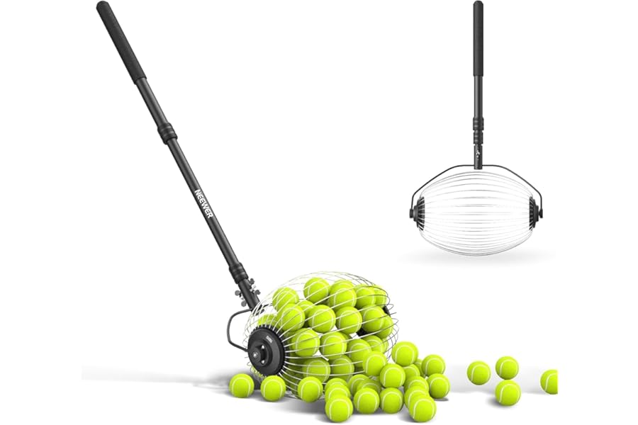 NEEWER Tennis Ball Pickleball Collector Roller, No Bending Over Quick Rolling Picker for Up to 40 Tennis Balls