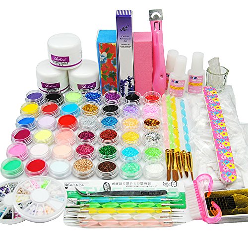 Fashion Galerie Nagel Kunst 42 farbe Glitzer Acryl-flüssigkeit Bürste UV Pulver Set