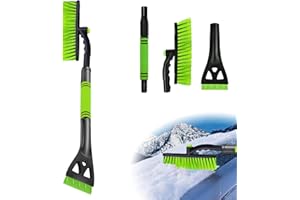 MAY HUANG Raschietto per Ghiaccio Spazzola da Neve(3 in 1), Snow Brush Scraper di Ghiaccio per Auto Retrattile, Raschietti per Ghiaccio Parabrezza con Testa Girevole A 360° per Auto, Camion, SUV (verde)