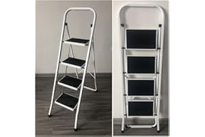AUTOFU Escabeau 4marches Pliant, Marchepied Echelle Pliable en Acier Pieds et Marches Antidérapants Robuste Jusqu’à 150 kg de Charge