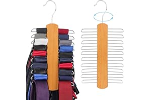 通用 2 sztuki wieszaków na krawat, wieszak na pasek, drewniany wieszak na ubrania, wieszak na krawat, z 20 metalowymi regałami i obracanymi o 360 stopni, na pasek, szal, krawat, do przechowywania