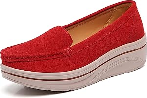 SRUQ Mocassins Femme Chaussures Compensées Daim Cuir Loafers Slip-on de Décontractées Chaussures Plates