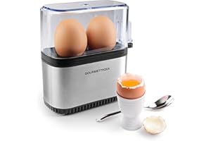 GOURMETmaxx Cuociuova di design per 2 uova | scaldauova compatto | cuociuova con foratore, misurino e segnale acustico | 3 gradi di durezza | pulizia facile e parti lavabili in lavastoviglie