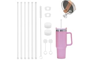 TAIHOBO Plastikowe słomki do kubka Stanley, 31 cm, plastikowe, wielokrotnego użytku, ze szczotką, do słomek Stanley Cup 40 oz, do akcesoriów Stanley Cup, proste, przezroczyste (6 sztuk)