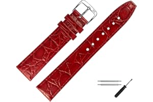 MARBURGER Uhrenarmband 18mm Leder Kroko (Caiman) Prägung Mit Naht - Werkzeug Montage Set 52918