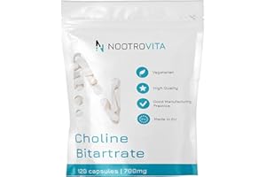 Cholin Hochdosiert - 700mg pro Kapsel - 120 Cholin Kapseln | 4 Monate! | Für Leberfunktion, Gedächtnis, Gehirn und Konzentration | Vegan, Gluten Frei | Nootrovita