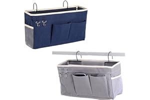 Belvanr Betttaschen 2 Stücke Bettaufhänger Organizer Hängend Bettaufhänger Hängetasche Bett Organizer Betttasche Hängetasche Hängend Aufbewahrungstasche Grau, Blau