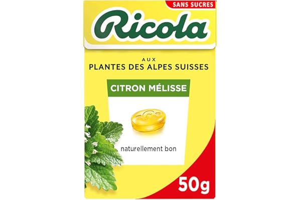 Ricola - Bonbons aux Plantes Suisses - Parfum Citron Mélisse - Rafraîchissant - Sans Sucres - Boîte de 50g