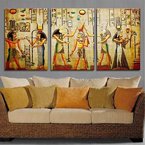 OBELLA Unframed Wall Art Canvas Pictures Prints || 3 Pieces, Egyptian Figure Murals Cleopatra || Posters Oil Paintings Printed Photo for Home Decoration (Large)