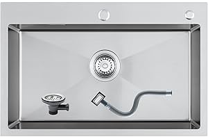 Drop in Kitchen Sink 700x450x190mm Topmount KEOKBON Stainless Steel Single Bowl Sink Extra Large Handmade with with Strainer Plug Drain Fittings