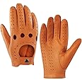 Harssidanzar Mens Lambskin Leather Driving Gloves Ulined NO-Touchscreen GM026,TAN, Size S