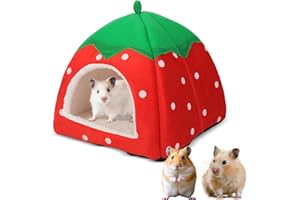 MEGCDTR Guinea Pig Bed, 1Pcs Guinea Pig House, Non Slip Strawberry Hedgehog House With Removable Pad, Small Animal Winter Warm Nest for Chinchilla Ferret Gerbil(24 X 24cm Red)