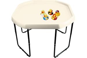 BOTARO Children's Large Plastic Water Fun Mixing Play Tray - CREAM - 3 Tier Height Adjustable Stand and 5 Random Rubber Duckies.