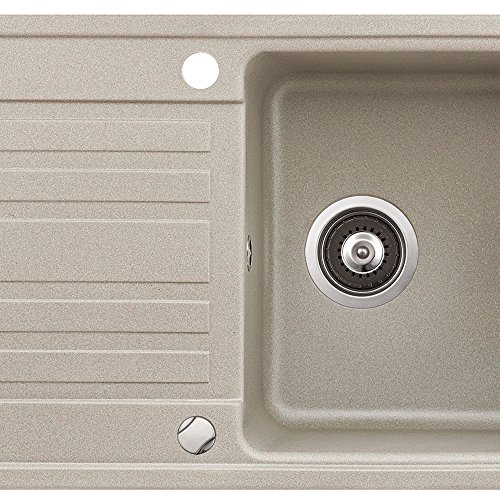 Spüle Granitspüle Küchenspüle Einbauspüle Auflage 760 x 460 mm + Drehexcenter + Siphon Spülbecken reversibel (Beige) - 2